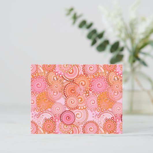 Carte Postale Motif tourbillon fractal, corail et rose (Debout devant)