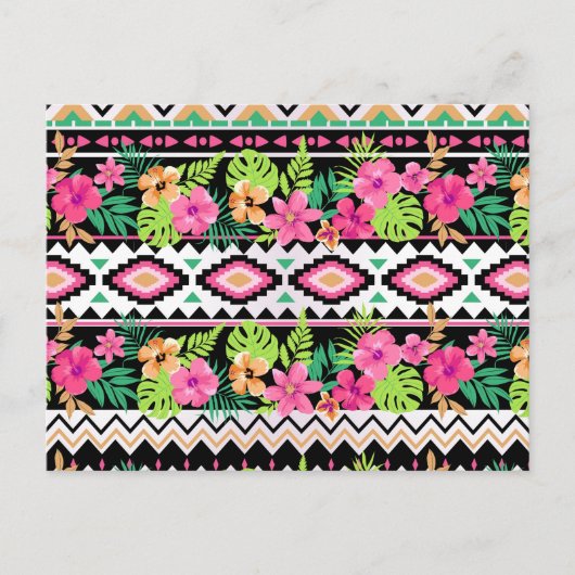 Carte Postale Motif tribal Fleur sauvage rose (Devant)