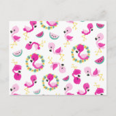 Carte Postale Motif tropical, Flamants roses, pastèques, Fleurs (Devant)