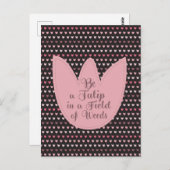 Carte Postale Motif Tulipe rose simple avec arrière - plan foncé (Devant / Derrière)