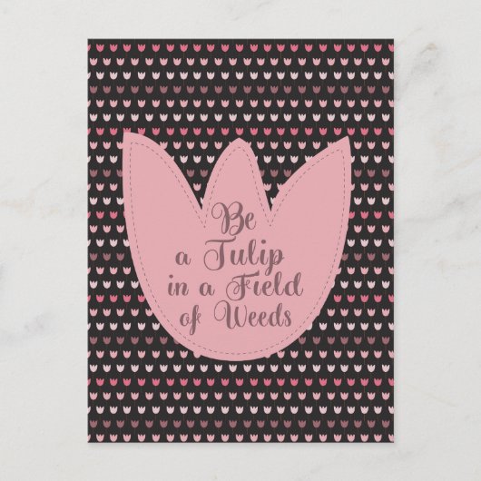 Carte Postale Motif Tulipe rose simple avec arrière - plan foncé (Devant)