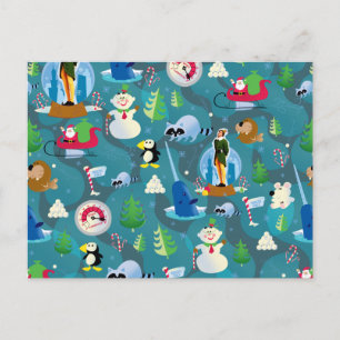 Carte Postale Motif turquoise avec Buddy l'elfe et personnages