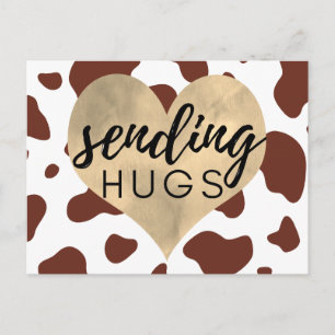 Carte Postale Motif Vache Marron Cœur Doré Envoie des Câlins