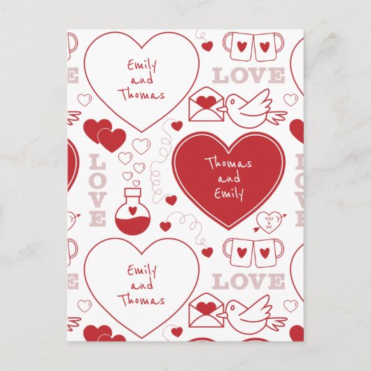 Carte postale Motif Valentine - Rouge sur blanc (Devant)