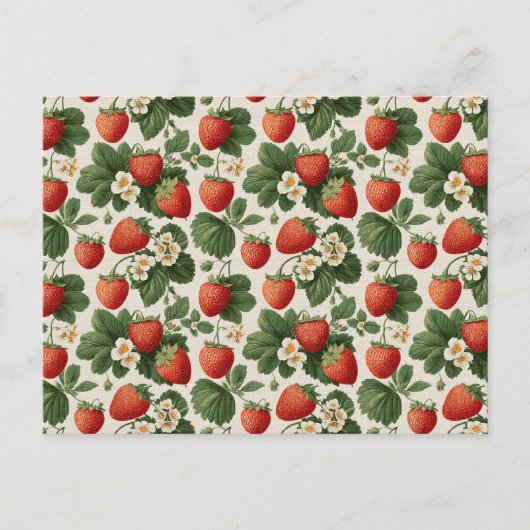 Carte Postale Motif vintage aux fraises avec fleurs (Devant)