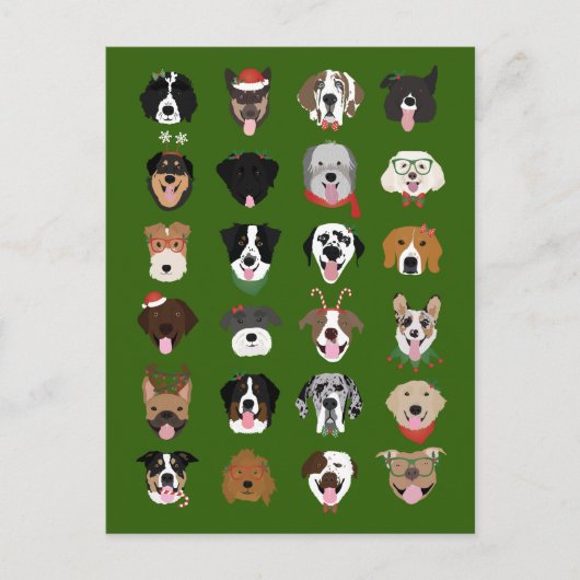 Carte Postale Motif visage chien de Noël (Devant)