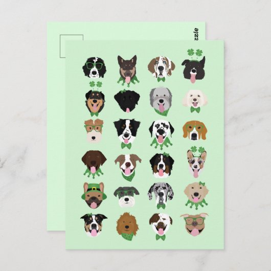 Carte Postale Motif visage de chien st patrick (Devant / Derrière)