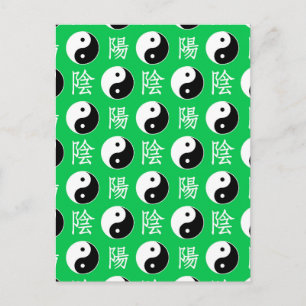 Carte Postale Motif Yinyang chinois sur fond vert