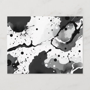 Carte Postale Motifs d'encre fluide noir et blanc avec éclabouss