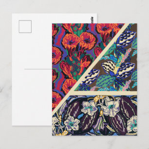 Carte Postale Motifs Floraux Géométriques Art Déco Français Vint