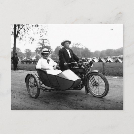 Carte Postale Moto avec sidecar photo vintage (Devant)