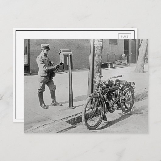 Carte Postale Moto Postman, 1909 (Devant / Derrière)