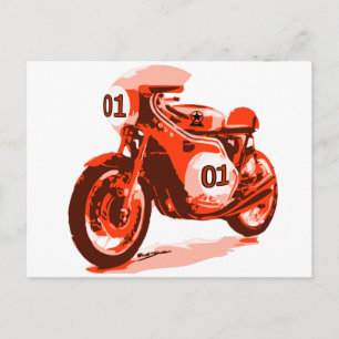 Carte Postale Moto Red Vintage Racing
