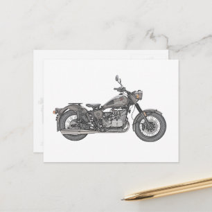 Carte Postale Moto Ural vintage dessin de moto antique Moto