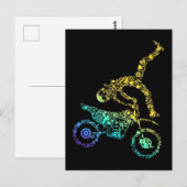 Carte Postale Motocross Coloré Motard Crâne Moto Cross (Devant / Derrière)