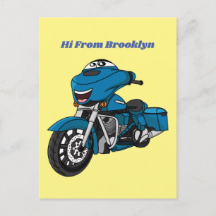 Carte Postale Motocyclette dessin animé bleu heureux mignon