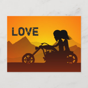 Carte Postale Motorcycle Couple LOVE Mountain