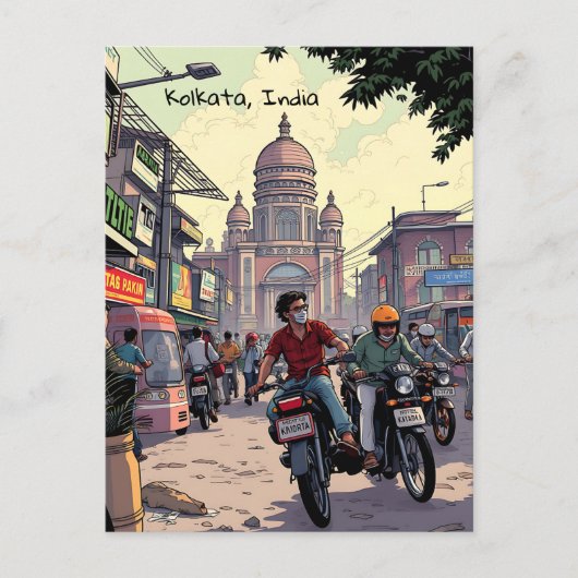 Carte Postale Motos du centre-ville à Calcutta, Inde (Devant)