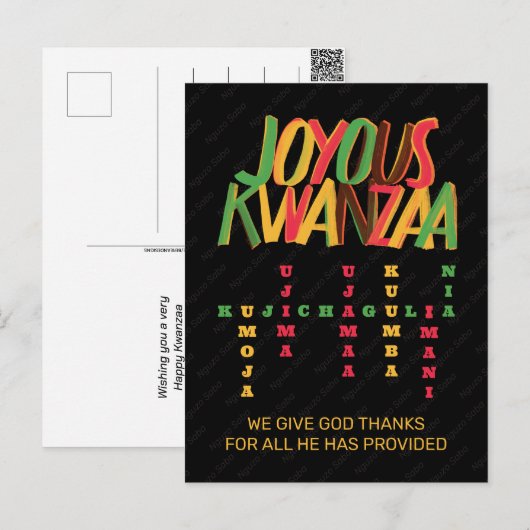 Carte Postale Mots croisés des principes joyeux de KWANZAA (Devant / Derrière)