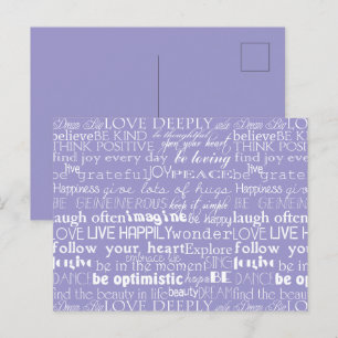 Carte Postale Mots d'inspiration violets blancs Noël