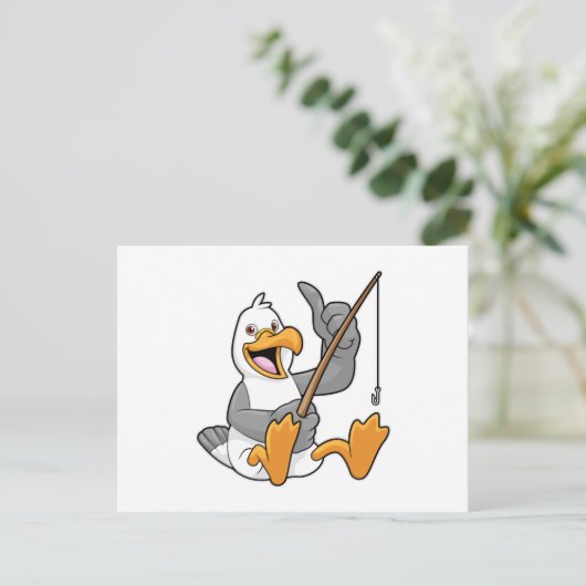 Carte Postale Mouette à la pêche avec canne à pêche (Debout devant)