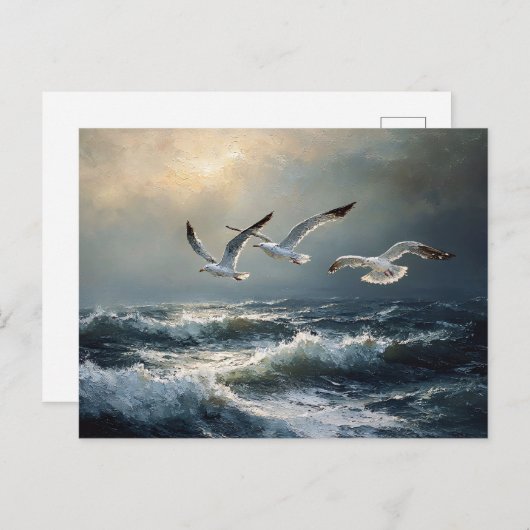 Carte Postale Mouettes Stormy Ocean Fine Art (Devant / Derrière)