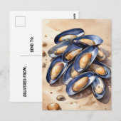 Carte Postale Moules sur l'aquarelle de plage (Devant / Derrière)