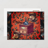 Carte Postale Moulin à café vintage grains d'espresso (Devant / Derrière)