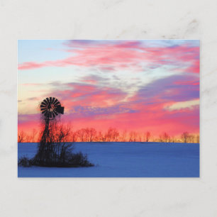 Carte Postale Moulin à vent avec lever de soleil rose