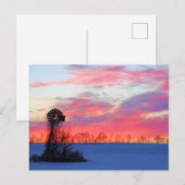 Carte Postale Moulin à vent avec lever de soleil rose (Devant / Derrière)