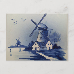 Carte Postale Moulin à vent bleu blanc Delft antique