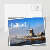 Carte Postale Moulin à vent dans la neige dans un paysage hivern (Devant / Derrière)