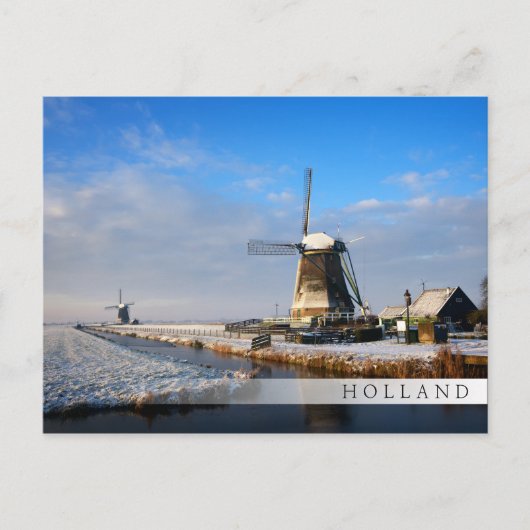 Carte Postale Moulin à vent dans la neige dans un paysage hivern (Devant)