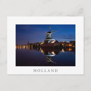 Carte Postale Moulin à vent de Leidschendam avec reflet la nuit