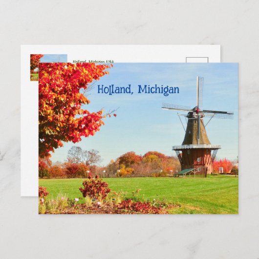 CARTE POSTALE MOULIN À VENT, HOLLAND, MICHIGAN ÉTATS-UNIS (Devant / Derrière)