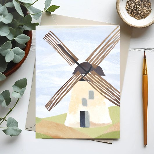 Carte Postale Moulin à vent rustique | Aquarelle naturelle