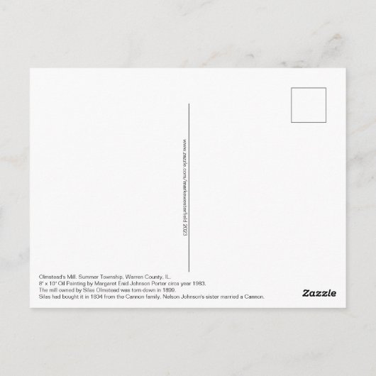 Carte Postale Moulin Olmstead, Comté de Warren, IL c. 1983 MEJP (Dos)