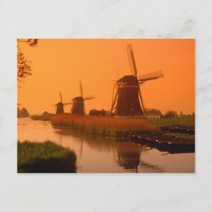 Carte Postale Moulins à vent au coucher du soleil, Leidschendam,