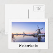 Carte Postale Moulins à vent au lever du soleil en Hollande cart (Devant / Derrière)