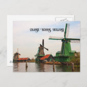Carte Postale Moulins à vent hollandais, Zaanse Schans. (Devant / Derrière)
