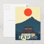 Carte Postale Mount Fuji Japan Pagoda Minimalist Retro (Devant / Derrière)