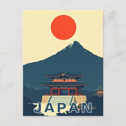 Carte Postale Mount Fuji Japan Pagoda Minimalist Retro (Devant)