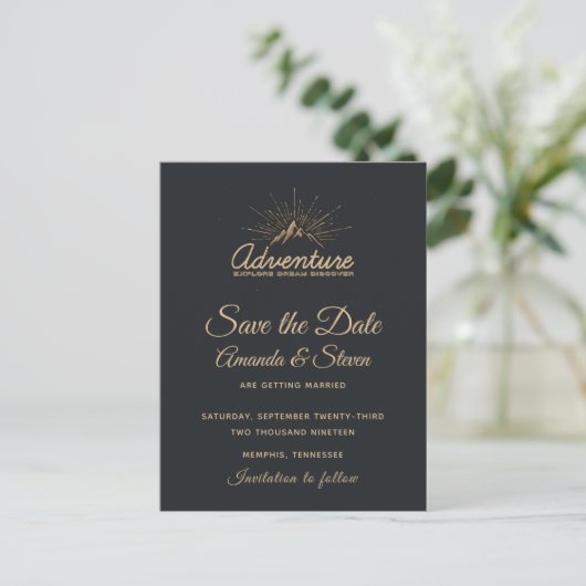 Carte Postale Mountain Adventure Mariage rustique Enregistrer la (Debout devant)