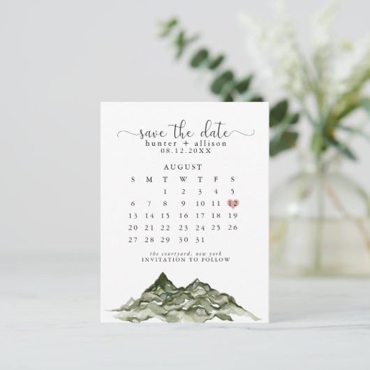 Carte Postale Mountain Enregistrer le calendrier des dates (Debout devant)