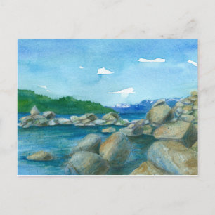 Carte Postale Mountain Lake Rocks Aquarelle Paysage peinture