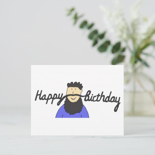 Carte Postale Moustache d'anniversaire pour Hipster avec barbe (Debout devant)
