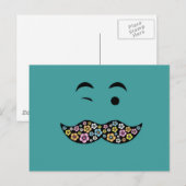 Carte Postale Moustache florale funky (Devant / Derrière)