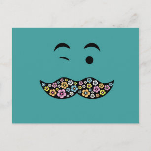 Carte Postale Moustache florale funky