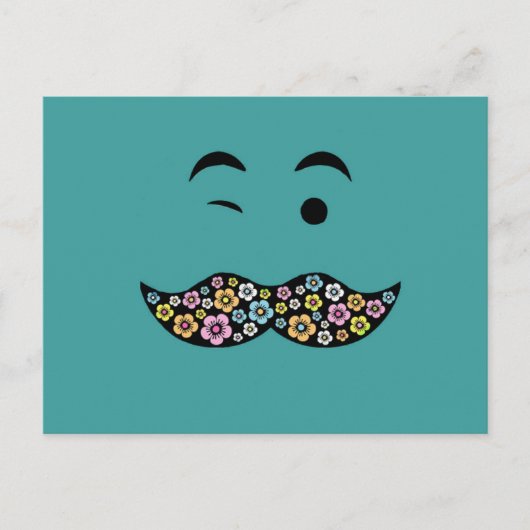 Carte Postale Moustache florale funky (Devant)