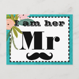 Carte Postale Moustache Je suis elle M Turquoise Floral Props